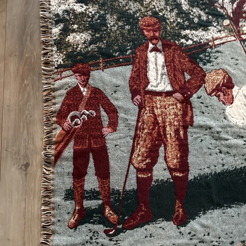 Goodwin Weavers Golfers Throw Blanket Tapestry 100%‎ Cotton Made In USA 68